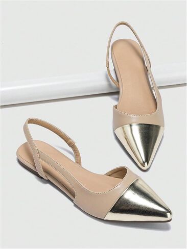 OYOANGLE Women's Two Tone Pointed Toe Slingback Flats Summer Casual Dressy Shoes in Saudi Arabia