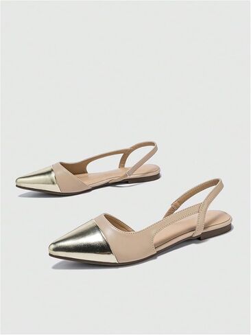 OYOANGLE Women's Two Tone Pointed Toe Slingback Flats Summer Casual Dressy Shoes in Saudi Arabia