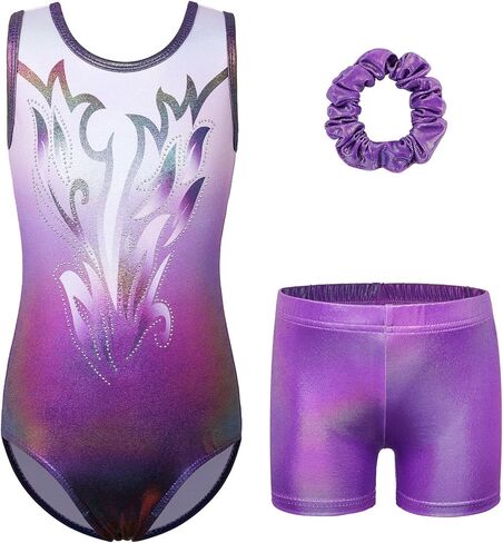 BAOHULU Girls Gymnastics Leotards with Active Shorts Sparkly Tank Biketards Toddler Kids Dance Practice Outfit in Kuwait