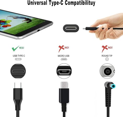 65W Universal USB C Chromebook Charger,Replacement Lenovo Yoga Google Asus Acer Dell Laptop Charger,AC Adapter Compatible with Lenovo X1 Thinkpad 45W Type C Charger in Saudi Arabia