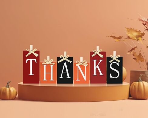6Pcs Thanksgiving Decoration Table Wood Sign Fall Wooden Centerpiece Harvest Block Table Tiered Tray Decor Autumn Table Decor Gifts for Farmhouse Home Kitchen Mantel Shelf Office Supplies in Saudi Arabia