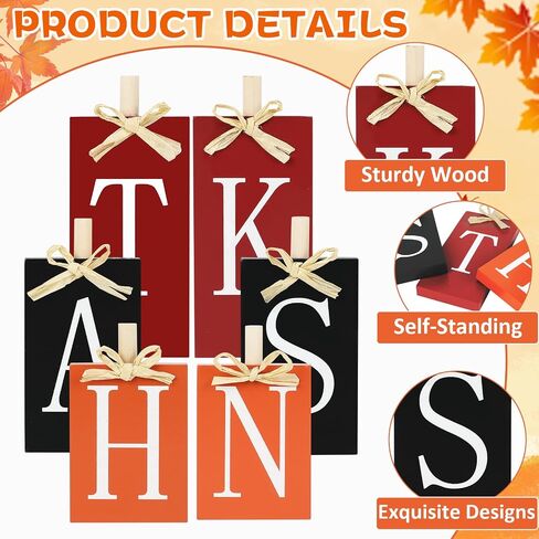 6Pcs Thanksgiving Decoration Table Wood Sign Fall Wooden Centerpiece Harvest Block Table Tiered Tray Decor Autumn Table Decor Gifts for Farmhouse Home Kitchen Mantel Shelf Office Supplies in Saudi Arabia