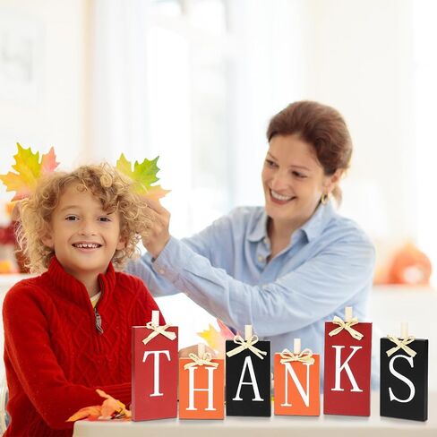 6Pcs Thanksgiving Decoration Table Wood Sign Fall Wooden Centerpiece Harvest Block Table Tiered Tray Decor Autumn Table Decor Gifts for Farmhouse Home Kitchen Mantel Shelf Office Supplies in Saudi Arabia
