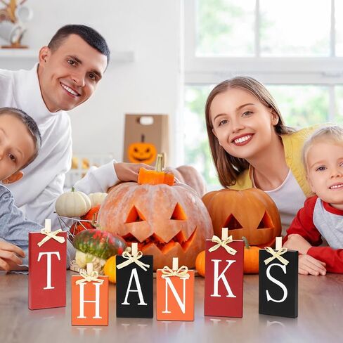 6Pcs Thanksgiving Decoration Table Wood Sign Fall Wooden Centerpiece Harvest Block Table Tiered Tray Decor Autumn Table Decor Gifts for Farmhouse Home Kitchen Mantel Shelf Office Supplies in Saudi Arabia