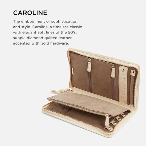 WOLF Caroline Large Jewelry Portfolio, Black - One Earring Bar, One Ring Bar, Three Zip Compartments, Four Necklace Holders & Pocket - Anti-Tarnish LusterLoc Lining in Saudi Arabia