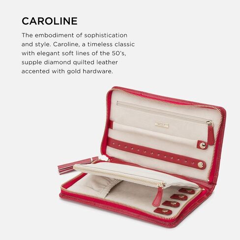 WOLF Caroline Large Jewelry Portfolio, Black - One Earring Bar, One Ring Bar, Three Zip Compartments, Four Necklace Holders & Pocket - Anti-Tarnish LusterLoc Lining in Saudi Arabia
