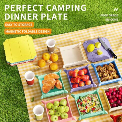 صندوق إخراج قابل للطي مع مغناطيس، حاويات طعام من السيليكون، حاويات طعام قابلة لإعادة الاستخدام للحفلات والتخييم والمشي لمسافات طويلة (عبوة واحدة) in Kuwait