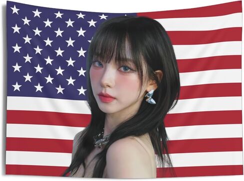 aespa KARINA، Kpop Funny Room Merch، فكرة هديتي، ديكور حائط لمحبي K-pop، علم الولايات المتحدة الأمريكية، لافتة الحفلة الموسيقية، مسكن جامعي in Saudi Arabia