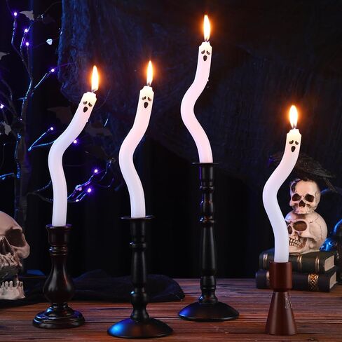 MTLEE 12 Pcs White and Black Striped Candles Halloween Sandworm Party Candles Decoration Realistic unscented Candles for Halloween Party Decoration in Saudi Arabia