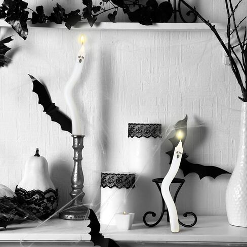 MTLEE 12 Pcs White and Black Striped Candles Halloween Sandworm Party Candles Decoration Realistic unscented Candles for Halloween Party Decoration in Saudi Arabia