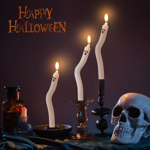 MTLEE 12 Pcs White and Black Striped Candles Halloween Sandworm Party Candles Decoration Realistic unscented Candles for Halloween Party Decoration in Saudi Arabia