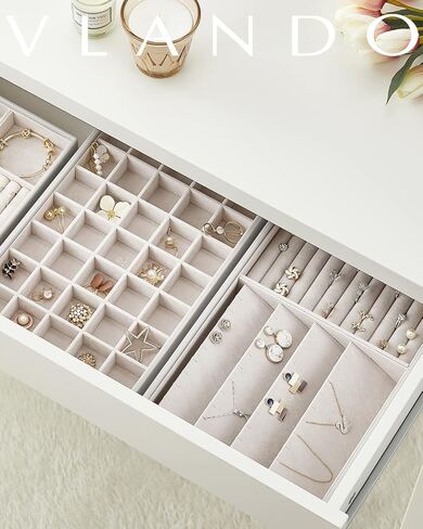 Vlando NEW Miller Jewelry Trays Stackable Showcase Display Drawer Organizer Storage- Multi-Purpose,Multiple Combinations, Large Capacity Multi-Layer Design and Fashion(Off White) in Saudi Arabia