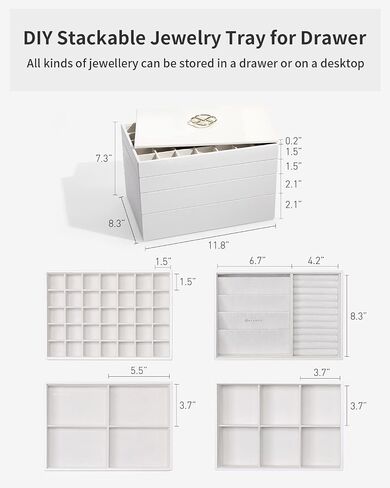 Vlando NEW Miller Jewelry Trays Stackable Showcase Display Drawer Organizer Storage- Multi-Purpose,Multiple Combinations, Large Capacity Multi-Layer Design and Fashion(Off White) in Saudi Arabia