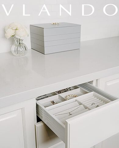 Vlando NEW Miller Jewelry Trays Stackable Showcase Display Drawer Organizer Storage- Multi-Purpose,Multiple Combinations, Large Capacity Multi-Layer Design and Fashion(Off White) in Saudi Arabia