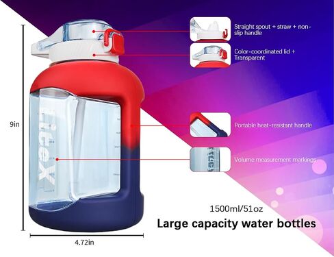 Litex 51oz Motivational Water Bottle, Large Water Bottle, Water Bottle with Time Stamp, Gym Water Bottle, Big Water Bottle with Straw，Reusable Tritan Water Bottle with Straw (Gradient Red) in Saudi Arabia
