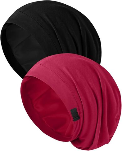 2Pcs Silk Bonnet Satin Lined Sleep Cap, Adjustable Hair Wrap Stay On for Women Men, Satin Slouchy Beanie Night Cap for Curly Straight Hair Multi in Saudi Arabia