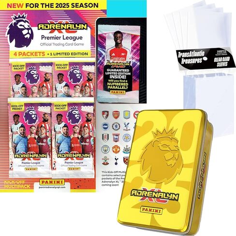 بطاقات التداول Panini Adrenalyn XL للدوري الإنجليزي الممتاز لكرة القدم 2024-2025 Kick-Off Multipack + عشوائية Mega Tin و100 حافظة حماية للبطاقات in Kuwait