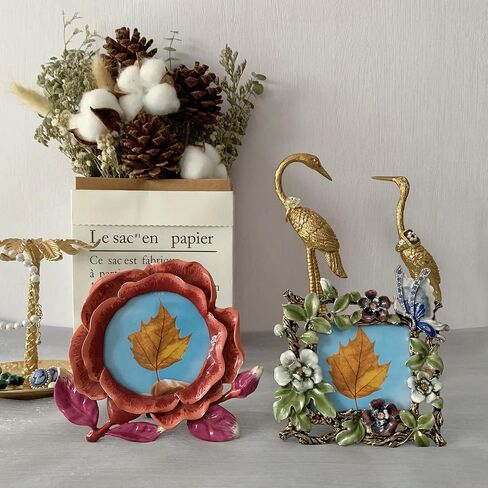 Floral Picture Frame 3x3, Vintage Photo Frame Made of Metal and High Definition Glass for Table Top Display, Home Decor in Saudi Arabia