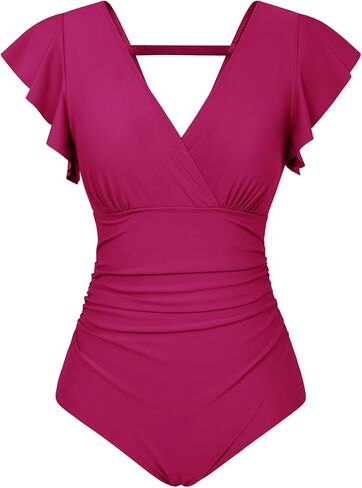 GRACE KARIN Women's One Piece Swimsuit Tummy Control Swimsuits V Neck Wrap Bathing Suits Ruched Ruffle Swimwear in Saudi Arabia