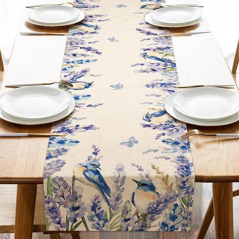 Seliem Spring Summer Floral Flower Table Runner, Lavender Bluebird Butterfly Kitchen Dining Table Decor, Seasonal Home Decoration Indoor Outdoor Party Supply 13 x 72 Inch in Saudi Arabia