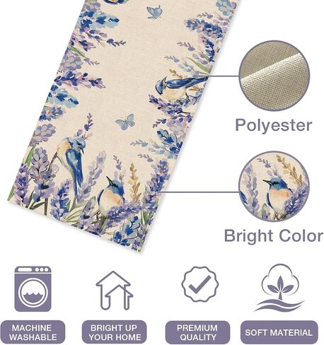 Seliem Spring Summer Floral Flower Table Runner, Lavender Bluebird Butterfly Kitchen Dining Table Decor, Seasonal Home Decoration Indoor Outdoor Party Supply 13 x 72 Inch in Saudi Arabia