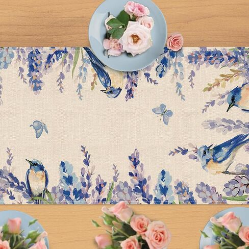 Seliem Spring Summer Floral Flower Table Runner, Lavender Bluebird Butterfly Kitchen Dining Table Decor, Seasonal Home Decoration Indoor Outdoor Party Supply 13 x 72 Inch in Saudi Arabia