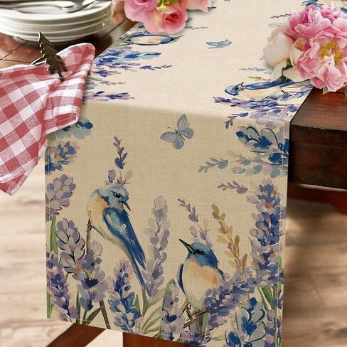Seliem Spring Summer Floral Flower Table Runner, Lavender Bluebird Butterfly Kitchen Dining Table Decor, Seasonal Home Decoration Indoor Outdoor Party Supply 13 x 72 Inch in Saudi Arabia