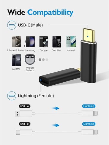 ARKTEK Lighting to USB C Adapter 2Pack- Support Fast Charging Data Transfer OTG - USB Type C Adapter Compatible with iPhone 15 Plus Pro Max, CarPlay, Galaxy S24 S23 Note 20, Pixel 8 in Saudi Arabia
