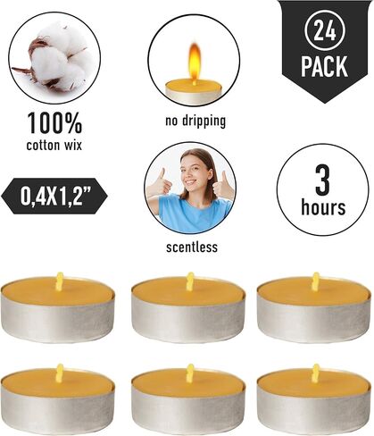 100% Pure Beeswax Tealight Candle Set of 48-3 Hours Lasting Smokeless Tealight Candles - Cotton Wick - Unscented Tea Light Candles - Candle Lover Gift in Saudi Arabia