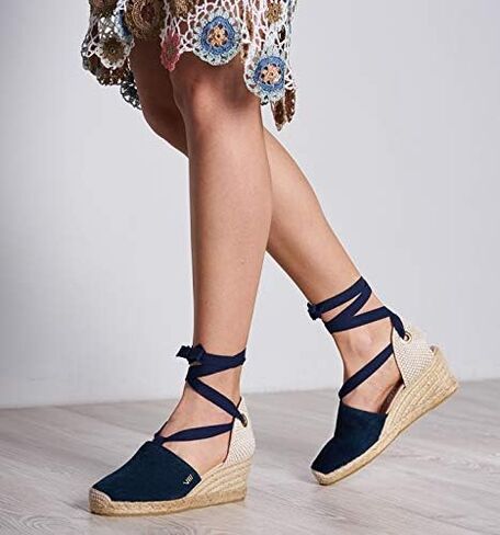 VISCATA Fosca Suede Wedge Handmade 2 ½" Heel Women's Sandals with Extra Cushioned Inner Sole, Soft Ankle Ties, and 100% Natural Jute Midsole for Comfort and Style in Kuwait