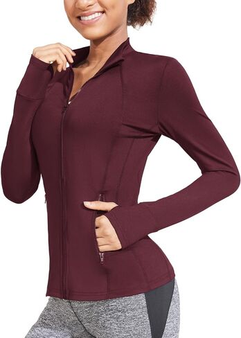 COOrun Women's Athletic Jackets Lightweight Running Workout Jacket Full Zip Track Tops Sportswear with Thumb Holes in Saudi Arabia