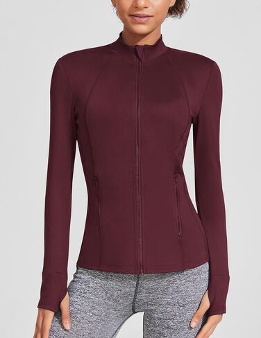 COOrun Women's Athletic Jackets Lightweight Running Workout Jacket Full Zip Track Tops Sportswear with Thumb Holes in Saudi Arabia
