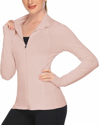 COOrun Women's Athletic Jackets Lightweight Running Workout Jacket Full Zip Track Tops Sportswear with Thumb Holes in Saudi Arabia