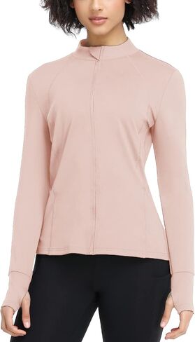 COOrun Women's Athletic Jackets Lightweight Running Workout Jacket Full Zip Track Tops Sportswear with Thumb Holes in Saudi Arabia