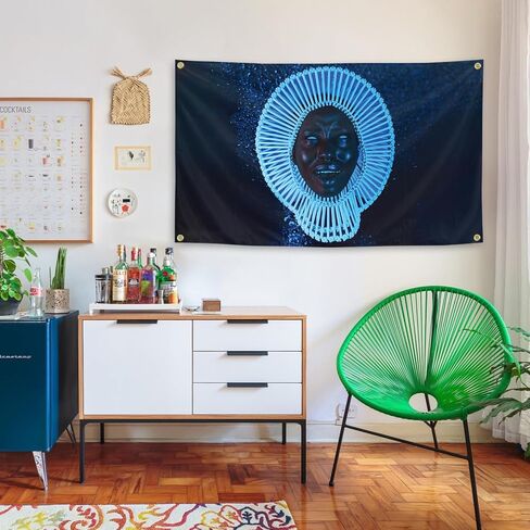 Generic American Rapper Childish Awaken My Love Music Album Gambino Cover 3 × 5Ft For Room College Dormitory Bedroom Wall Tapestry Decoration Interior And Fun Parties, blue in Saudi Arabia