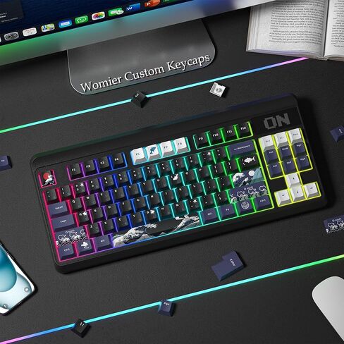 أغطية مفاتيح Womier PBT، أغطية مفاتيح كلاسيكية 75 بالمائة، مجموعة أغطية مفاتيح لوحة المفاتيح المخصصة صبغ التسامي، أغطية مفاتيح ذات شكل الكرز لمعظم 65% 75% 100% لوحة مفاتيح ميكانيكية Gateron Cherry MX Switches، بني in Kuwait