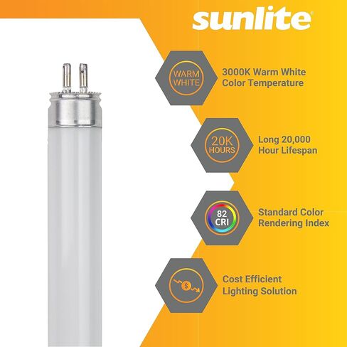 Sunlite 30345 F28T5/865 4 Foot T5 Linear Fluorescent Lamp, 28 Watts, 2500 Lumens, 6500K Daylight, Miniature G5 Bi-Pin Base, ROHS Compliant, High Performance Straight Tube, 40 Pack in Kuwait
