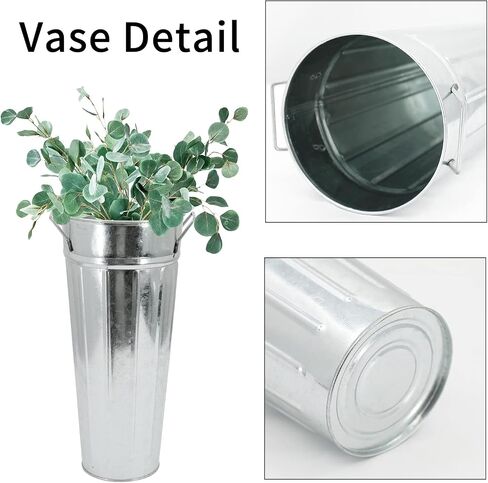 Galvanized Metal Vases 12inch Rustic Farmhouse French Flowers Bucket Vase for Home Decor and Wedding Table Centerpieces (Silver Set of 2) in Saudi Arabia