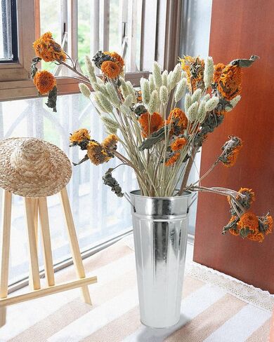 Galvanized Metal Vases 12inch Rustic Farmhouse French Flowers Bucket Vase for Home Decor and Wedding Table Centerpieces (Silver Set of 2) in Saudi Arabia