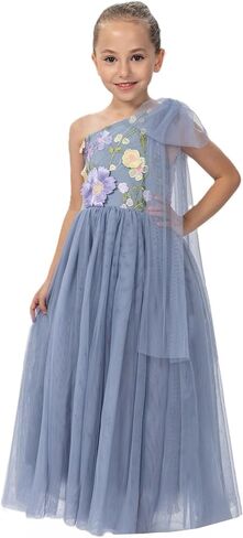 2Bunnies 3D Flower Applique Floral Fairy Embroidered Overlay Strap Tie Tulle One Shoulder A-Line Flower Girl Dress in Saudi Arabia