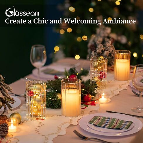 Glasseam Glass Cylinder Vases for Centerpieces: Clear Ribbed Hurricane Vase Set of 6 Modern Floating Candle Vases for Flowers Centerpiece Vases for Table Wedding Vases for Living Room Decorations in Kuwait