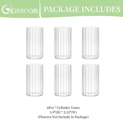 Glasseam Glass Cylinder Vases for Centerpieces: Clear Ribbed Hurricane Vase Set of 6 Modern Floating Candle Vases for Flowers Centerpiece Vases for Table Wedding Vases for Living Room Decorations in Kuwait