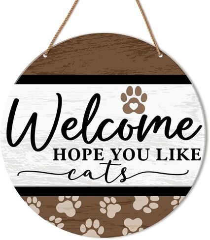 Cat Welcome Sign for Front Door, Cat Welcome Hanging Sign for Home Porch Rustic Wall Decorations Gift for Cat Mom Dad Lover Own, Welcome Hope You Like Cats in Kuwait