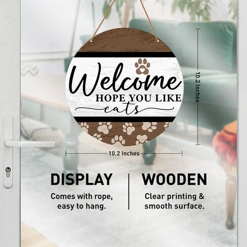 Cat Welcome Sign for Front Door, Cat Welcome Hanging Sign for Home Porch Rustic Wall Decorations Gift for Cat Mom Dad Lover Own, Welcome Hope You Like Cats in Kuwait