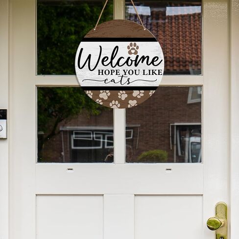 Cat Welcome Sign for Front Door, Cat Welcome Hanging Sign for Home Porch Rustic Wall Decorations Gift for Cat Mom Dad Lover Own, Welcome Hope You Like Cats in Kuwait