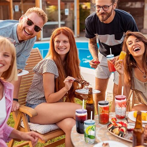 أكواب شفافة للشرب سعة 16 أونصة مع أغطية كروما، أكواب أكريليك من البلاستيك الشفاف، برطمانات شرب مقاومة للكسر للعصائر، والشراب البارد، والبيرة، والقهوة، والشاي بالحليب (6 عبوات، أغطية متعددة الألوان) in Saudi Arabia