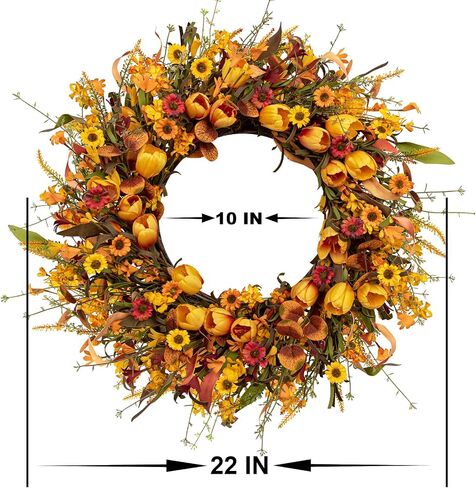 Fall Wreaths 22 Inch Fall Wreath for Front Door Orange Artificial Thanksgiving Wreath with Forsythia Flower for Autumn Thanksgiving Home Decorations in Saudi Arabia
