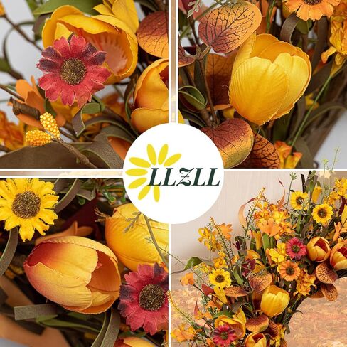 Fall Wreaths 22 Inch Fall Wreath for Front Door Orange Artificial Thanksgiving Wreath with Forsythia Flower for Autumn Thanksgiving Home Decorations in Saudi Arabia