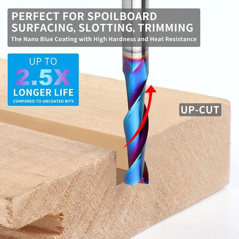 Upcut Spiral Router Bit 1/4 inch Shank, 1/4 inch Cutting Diameter, Extra Long 4 inch Solid Carbide with Nano Blue Coating CNC Router Bits End Mill for Wood Cut, Carving in Saudi Arabia