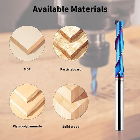 Upcut Spiral Router Bit 1/4 inch Shank, 1/4 inch Cutting Diameter, Extra Long 4 inch Solid Carbide with Nano Blue Coating CNC Router Bits End Mill for Wood Cut, Carving in Saudi Arabia